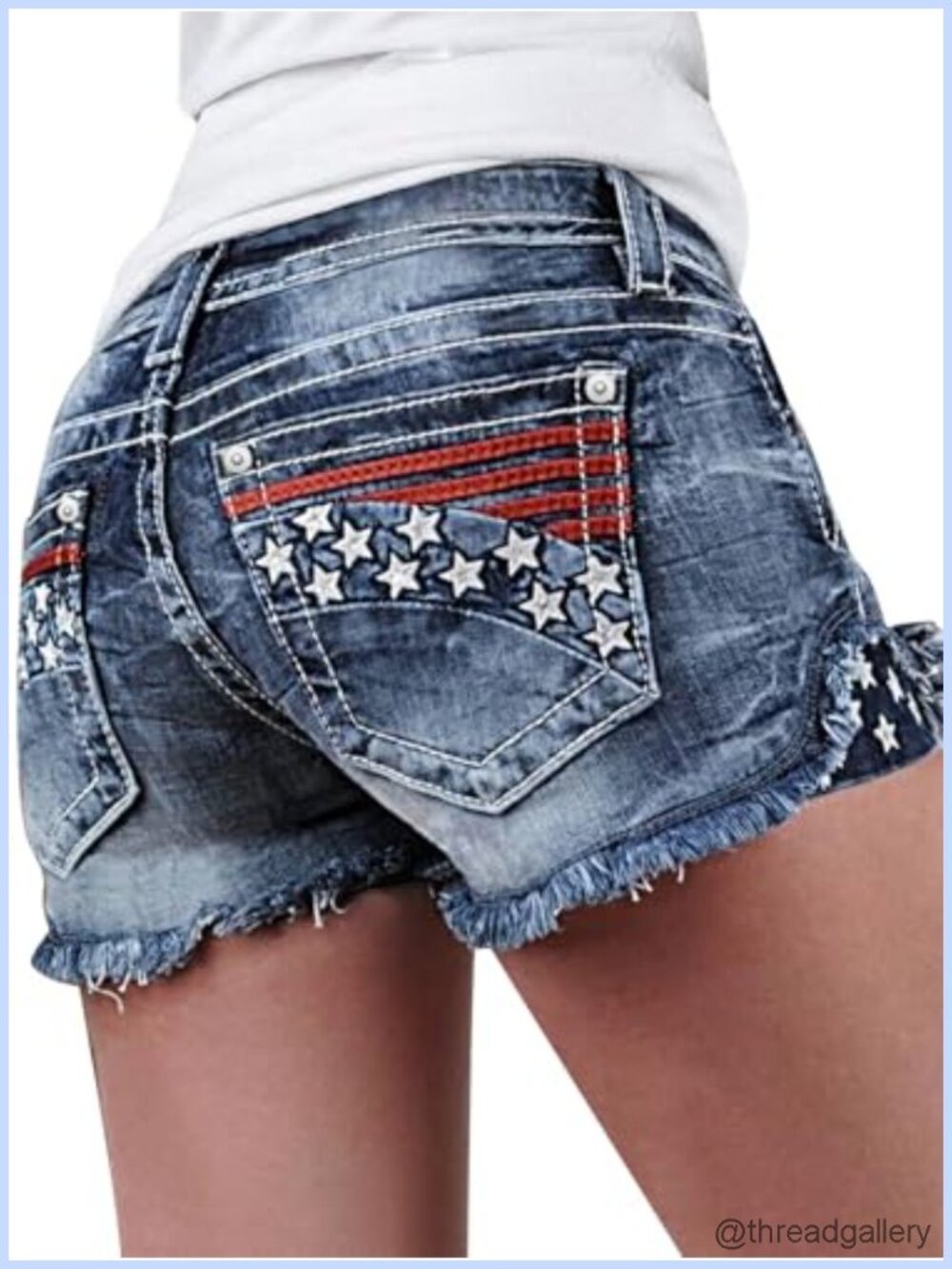 Mid Rise Denim Shorts - Ripped Stretch Jean Shorts Comfortable